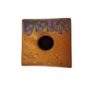 Pottery Ikebana Vase Flower Frog Purple Florals
